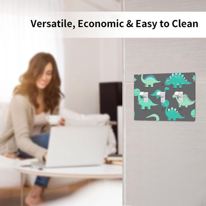 Moslion Green Dinosaur Triple Gang Toggle Covers Cartoon Cute Animal Dino Wall Plate Switch Plug Faceplate Home Decor Bedroom Bathroom - Image 4